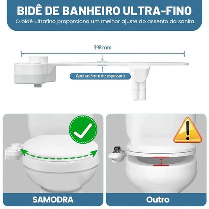 Samodra Non-Electric Bidet: Self-Cleaning Dual Nozzle Toilet Seat Attachment - Frontal and Rear Wash Water Bidet