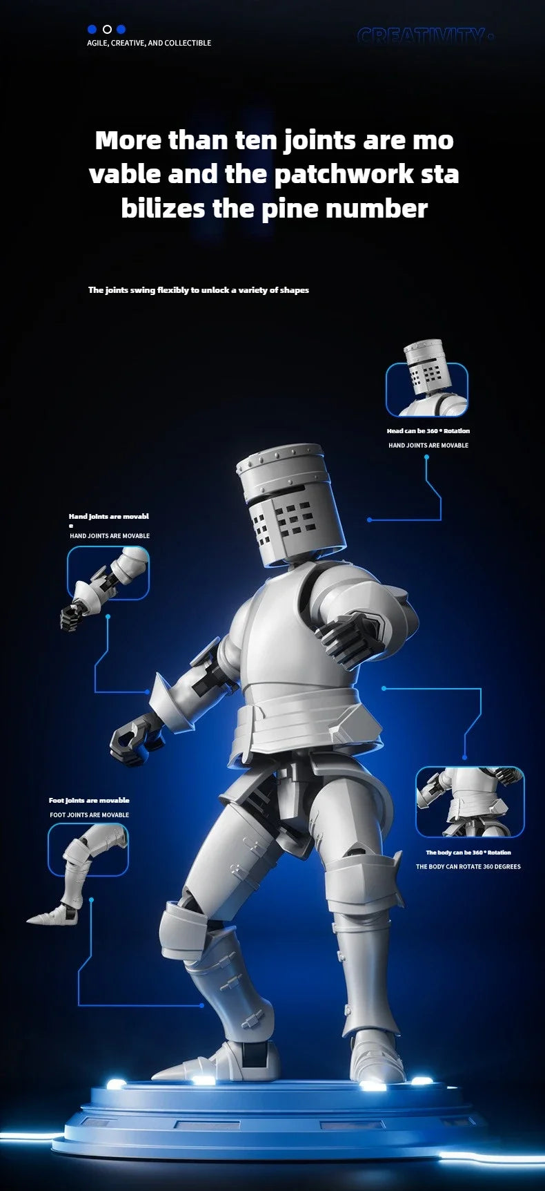 Knight Paladin Action Figure – 13-Joint Movable 3D Printed Shapeshift Robot Toy for Kids & Gifts