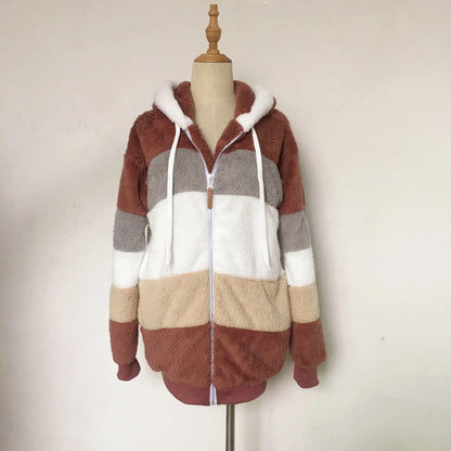 Oversized Jacket for Women – 2023 Autumn Winter Warm Plush Hooded Coat, Loose Fit Streetwear with Pockets