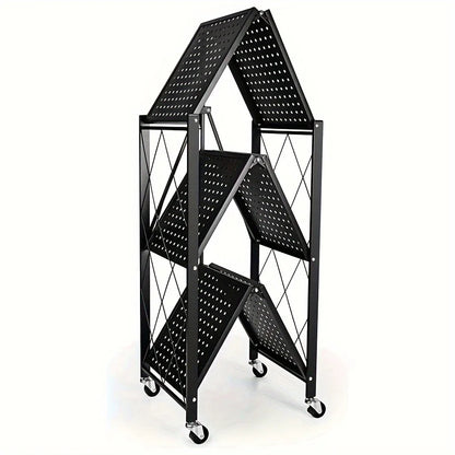 3/4/5-Tier Heavy-Duty Rolling Storage Shelf – Foldable Portable Iron Shelving Unit with Wheels for Home & Garage Organization