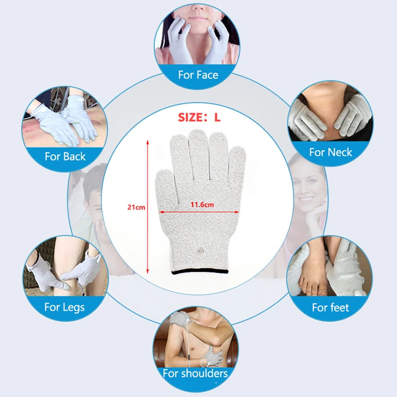 Conductive Silver Fiber Electrode Gloves & Socks – Muscle Stimulator TENS Bracer for Hand & Foot Massage
