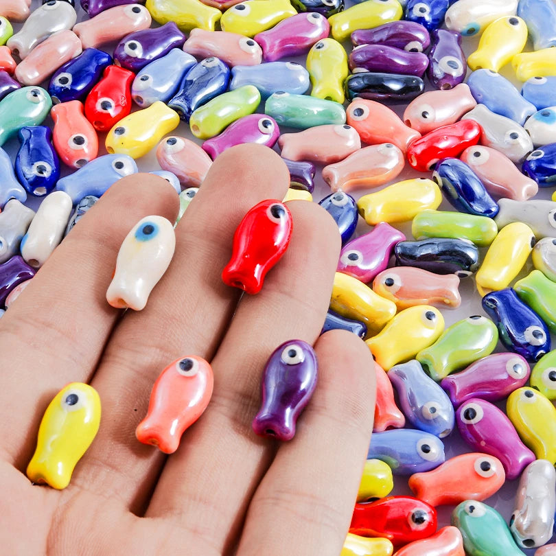 10/20/30PCS Colorful Ceramic Animal Beads – 2mm Hole Clownfish, Turtle, Star & Conch Shell for DIY Jewelry, Bracelets & Crafts