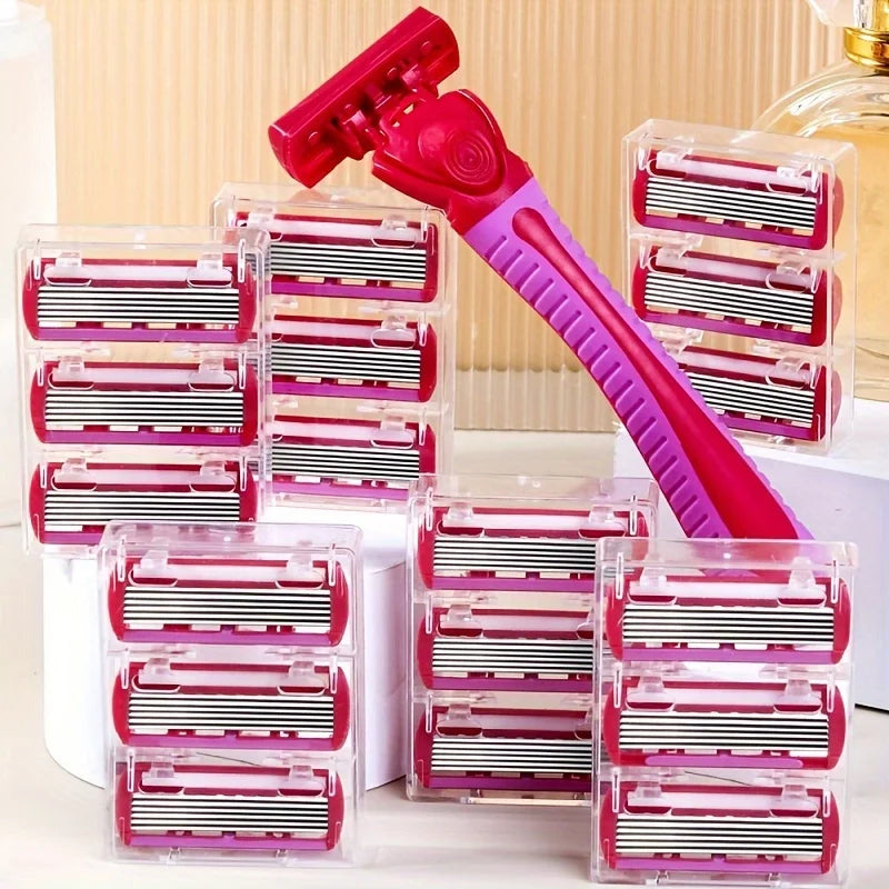 Women’s Manual Safety Razor Set – 1 Handle + 18pcs 6-Layer Stainless Steel Replaceable Blades