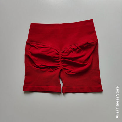 Summer High Waisted Yoga Shorts - Seamless Tummy Control Fitness Running Shorts with Solid Color Stretch Leggings Style