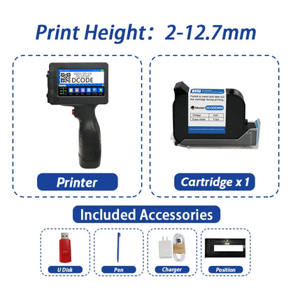 DCODE 1755PLUS Portable Handheld Inkjet Printer – 12.7mm Text, QR, Barcode, Logo & Date Printing Machine