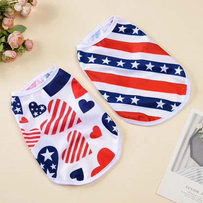 Summer Patriotic Dog Vest - Breathable Independence Day 4th of July Pet T-Shirt for Small Medium Dogs Cats
