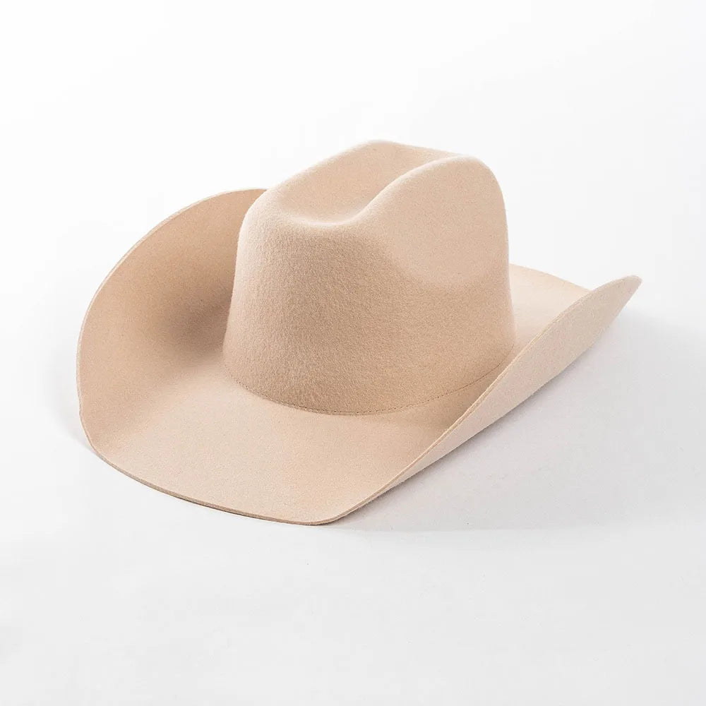 100% Wool Western Cowboy Hat – Casual Felt Cowgirl Hat for Men & Women, Autumn & Winter Outdoor Sunshade Fedoras Top Hat