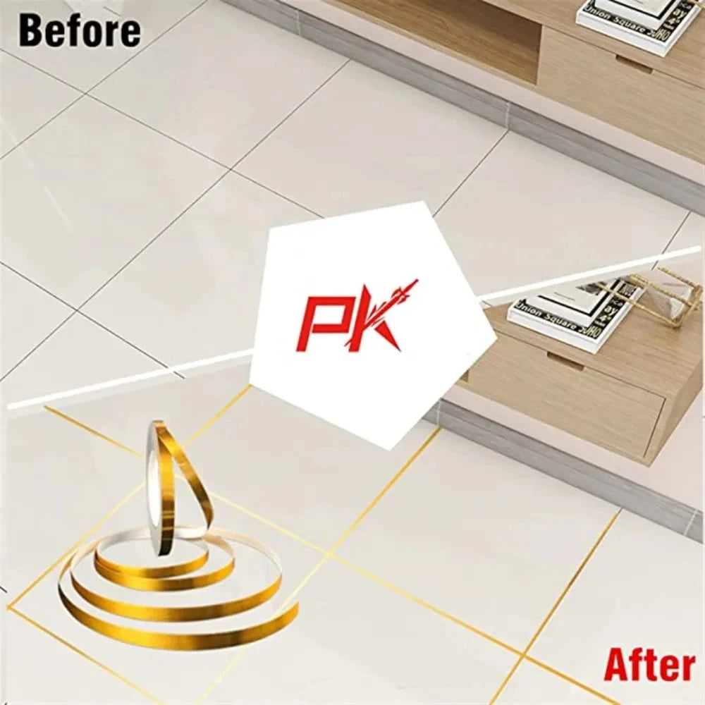 50M Gold Black Self-Adhesive Tile Stickers Tape - Waterproof Floor & Wall Gap Sealing Strip - Beautify Your Home with Tile Seam Sticker Decoration