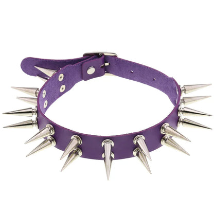 Long Spiked Choker Collar – Black PU Leather Punk Goth Necklace for Women & Men, Cosplay Jewelry Accessory