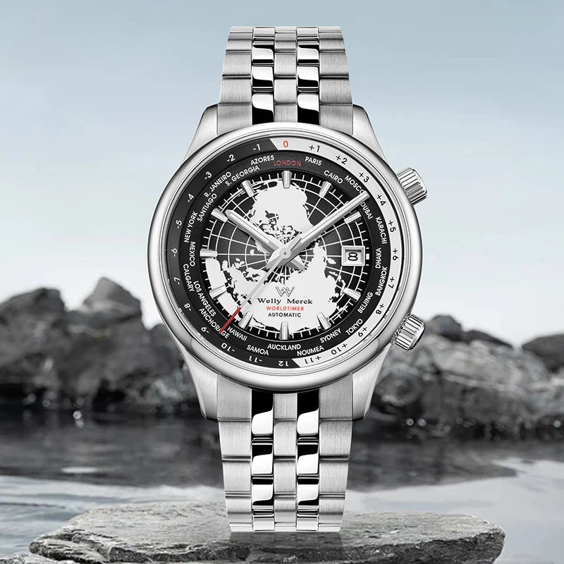 WM Welly Merck Automatic Mechanical Men’s Watch — High-Quality Sapphire, World Time, WM057 Luxury Timepiece