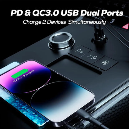 100W/200W Fast Car Charger - QC3.0 PD USB Type C Adapter for Xiaomi Samsung Huawei iPhone & 12-24V Vehicles