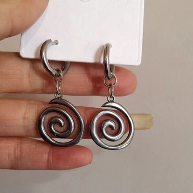 Grunge Stainless Steel Swirl Hoop Earrings – Goth Punk Cool Charm Earrings for Women Fashion Jewelry Accessories