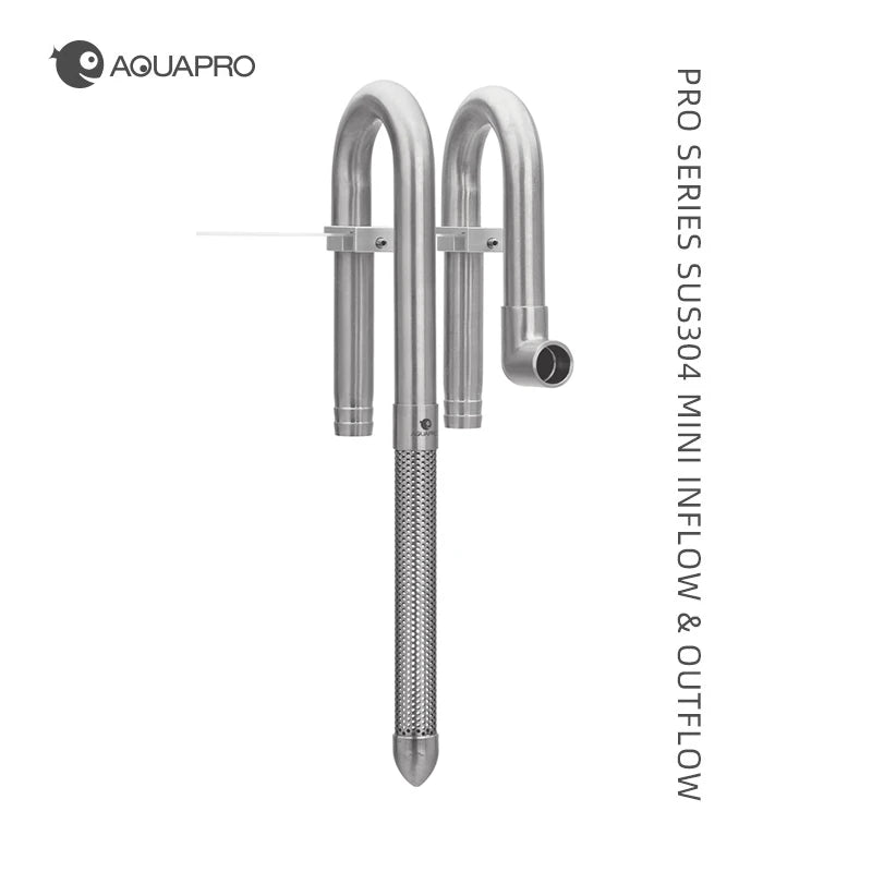 AQUAPRO Mini Stainless Steel Skimmer – Inlet & Outlet Pipes for Aquarium Fish Tanks, Filtro Accessories