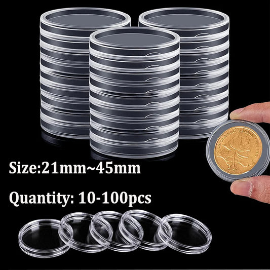 Coin Capsules Storage Box - Clear Plastic Holders for 21/23/25/30/32/38/40/45mm Coins