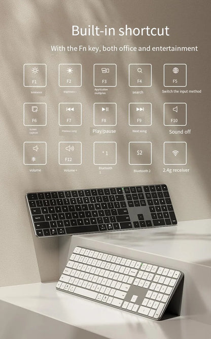 IFXLIFE Universal Wireless Bluetooth Keyboard – Rechargeable Slim Metal Frame Full-Size with Numeric Keys for Windows & macOS