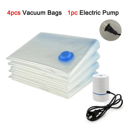 4pcs Reusable Transparent Vacuum Bags — Folding Compressed Space-Saving Storage for Clothes & Travel