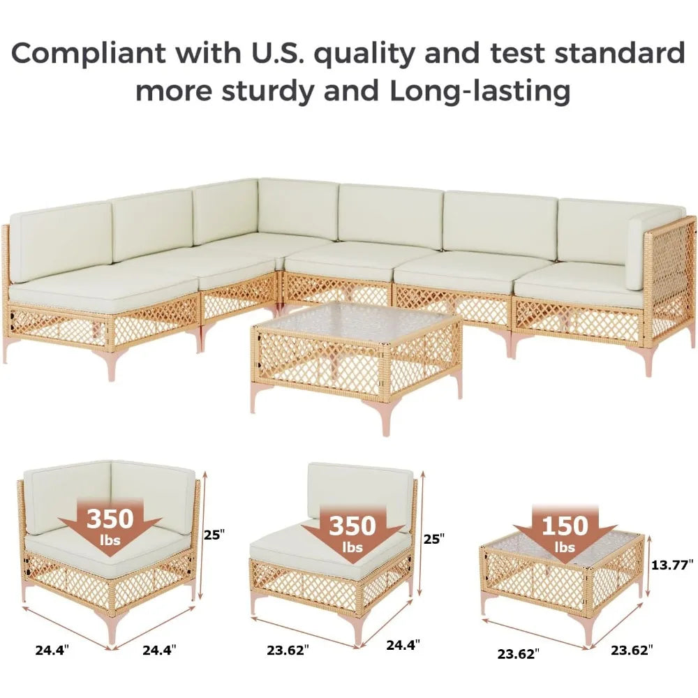 7-Piece Boho Outdoor Patio Furniture Set – Sectional Sofa with Coffee Table for Backyard & Garden