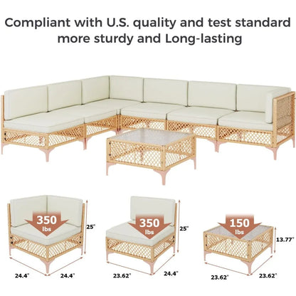 7-Piece Boho Outdoor Patio Furniture Set – Sectional Sofa with Coffee Table for Backyard & Garden