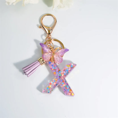 A-Z Sequin Initial Keychain - Dreamy Butterfly Tassel Pendant Bag & Purse Charm for Women