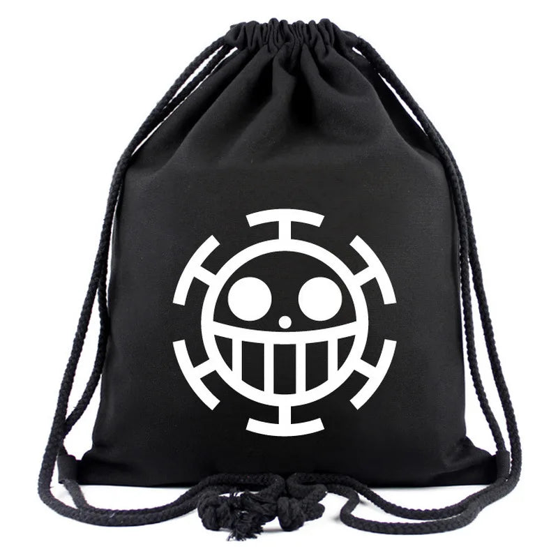 One Piece Luffy Anime Drawstring Backpack — Full-Color Cartoon Storage Bag with Pocket