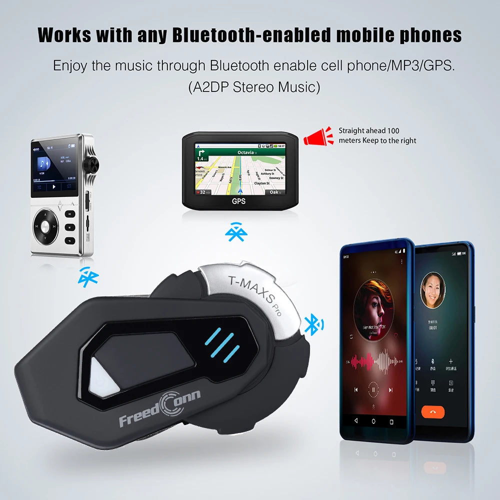 FreedConn Motorcycle Helmet Headset Intercom - Bluetooth Music, FM, Waterproof Moto Helmet Earphones & Intercom System