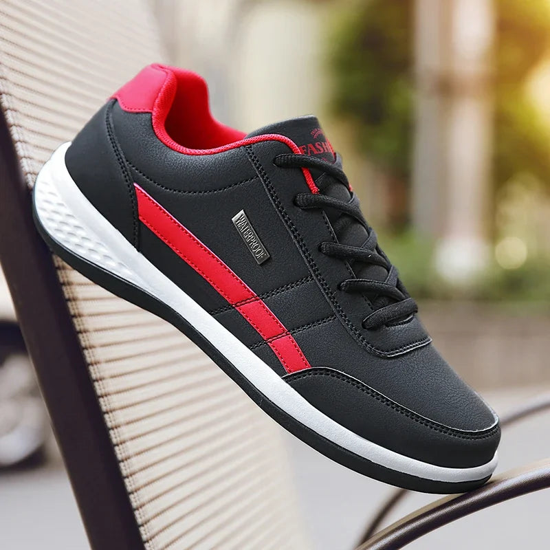 MAEDEF Men's Leather Sneakers – Waterproof, Comfortable Lace-Up Casual Footwear, Vulcanized Shoes
