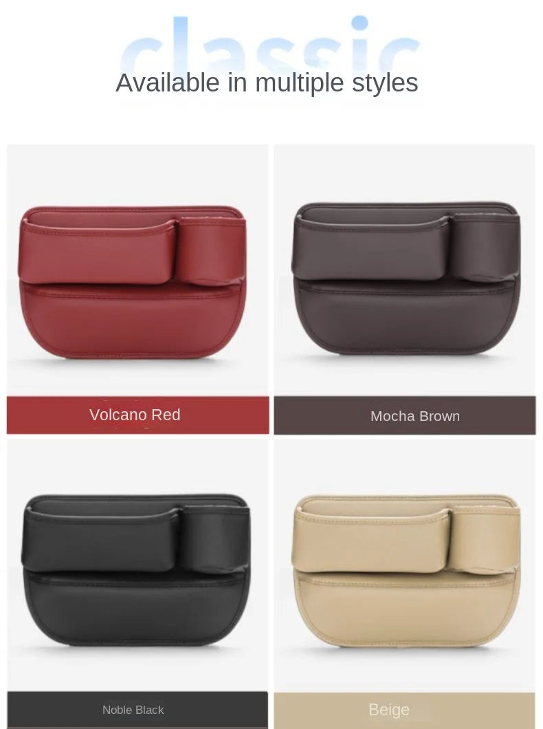 Leather Car Seat Gap Organizer – Multifunctional Crevice Filler with Cup Holder & Side Storage Pocket for Car Interior