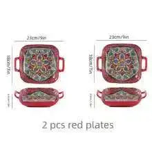 9-Inch Bohemian Style Ceramic Salad Plate with Double Ears — Oven & Microwave Safe Pasta Dish