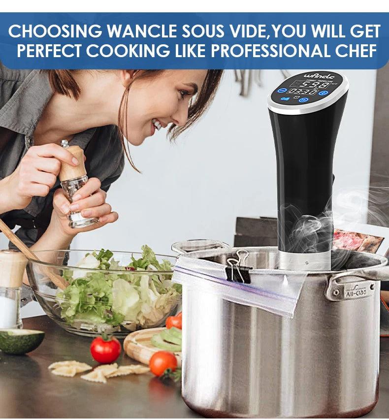 Wancle 1100W Sous Vide Cooker - LCD Touch Immersion Circulator, Accurate Cooking, IPX7 Waterproof with Digital Display