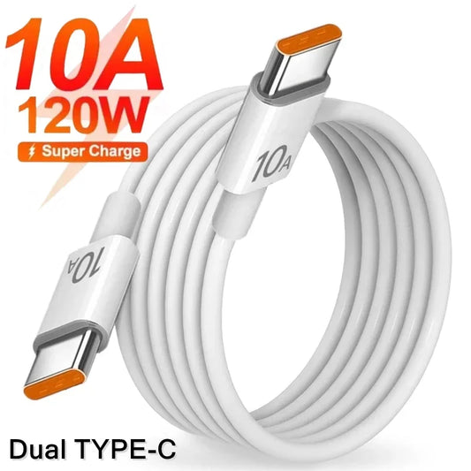 120W 10A Fast Charger PD Dual USB-C to Type-C Cable - Quick Charging & High-Speed Data Transfer for Samsung & Mi