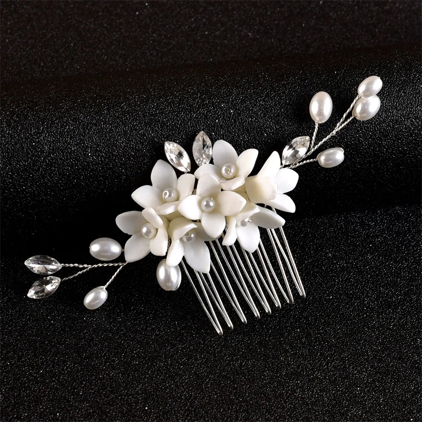 Mini White Ceramic Flower Hair Combs – Simple Pearl Side Clips, Elegant Wedding Hairpins, Bride Headdress for Women