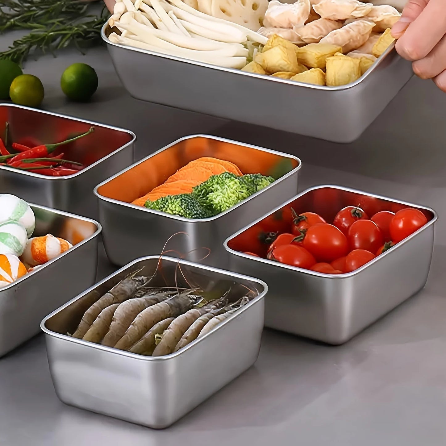 6-Piece Stainless Steel Food Storage Containers Set - Leakproof Stackable Reusable Lunch Boxes for Camping, Picnic & School