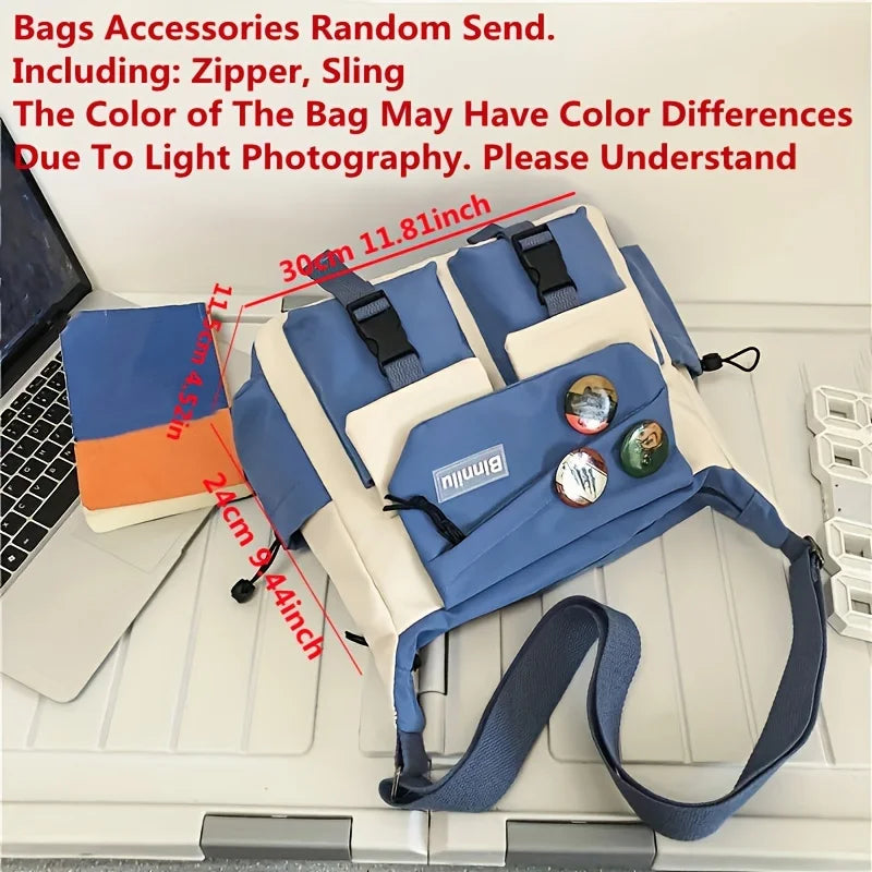Men’s Nylon Messenger Bag - Trendy Solid Color Crossbody Shoulder Bag for School & Everyday Use