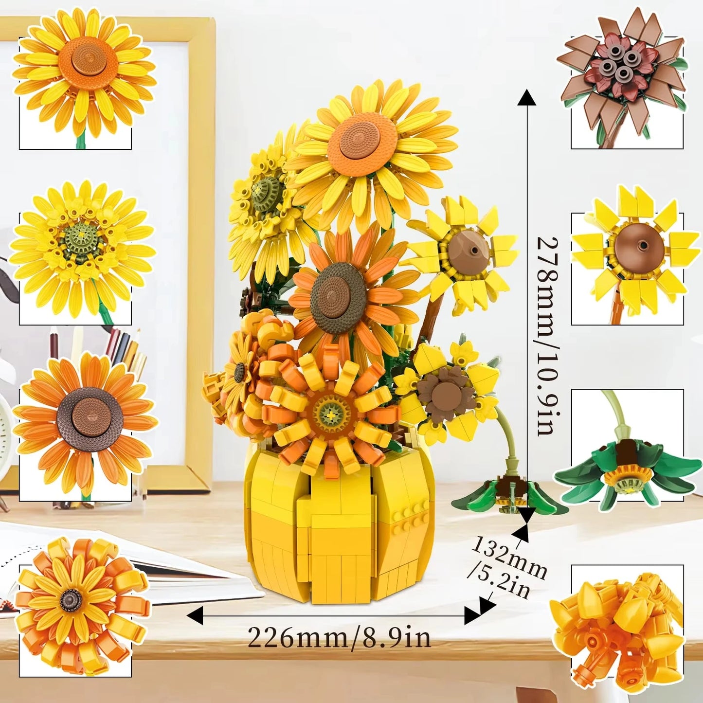 1009PCS Sunflower Building Blocks Set – Flower Bouquet Vase Model for Home Decor & Kids Educational Holiday Gifts