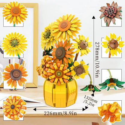 1009PCS Sunflower Building Blocks Set – Flower Bouquet Vase Model for Home Decor & Kids Educational Holiday Gifts