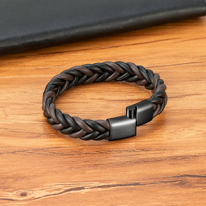 XQNI Braided Leather Bracelet - Stainless Steel Punk Charm Jewelry Gift for Men Husband Friend