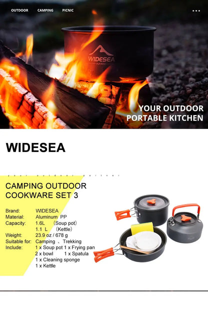 Widesea Camping Cookware Set – Lightweight Outdoor Pots & Tableware for Hiking, Picnic & Travel