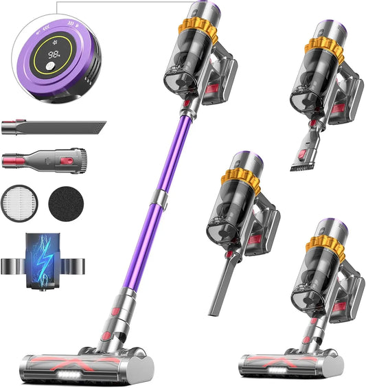 550W Cordless Vacuum Cleaner - 45KPa Suction, 65 Min Runtime, Low Noise, LED Screen, Wall Mount Charging for Home