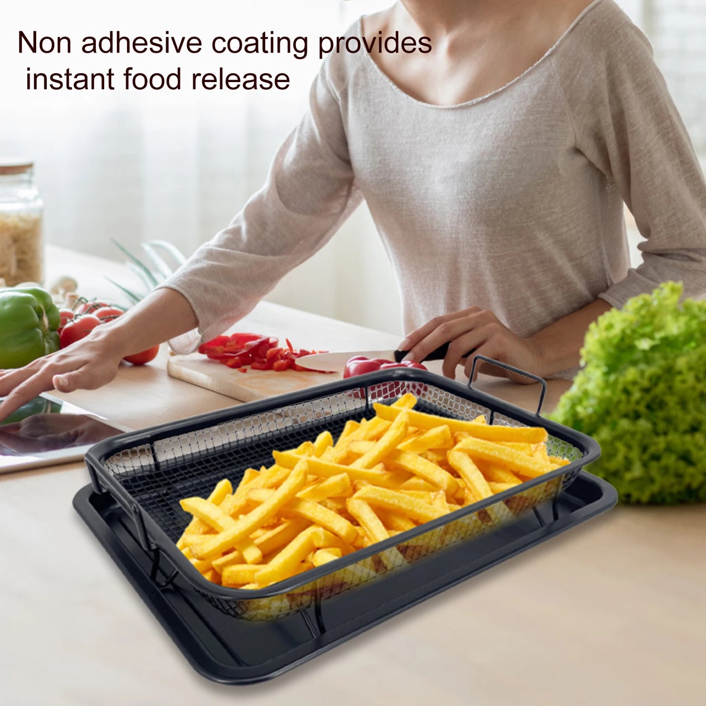 Non-Stick Baking Tray & Frying Pan – Grill Mesh Chips Basket & Baking Dish for Kitchen Use