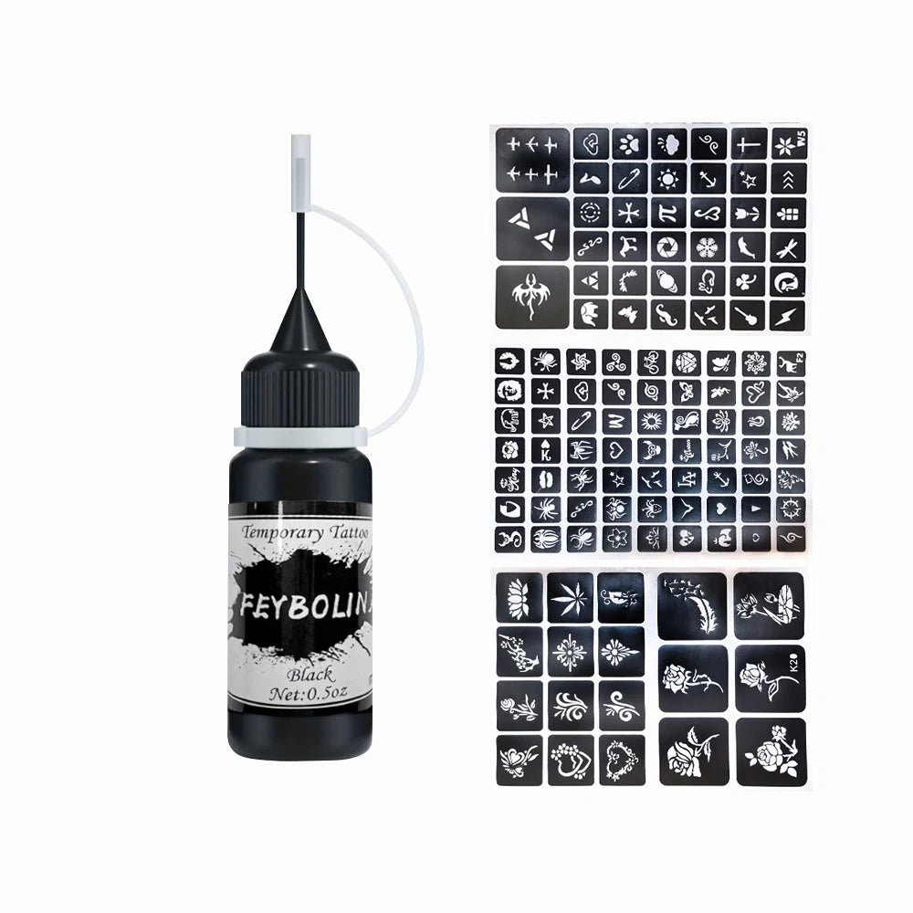 Long-Lasting Temporary Tattoo Ink Kit – Includes 3 Stickers & Freehand Gel for Face & Body Party Makeup Tattoos