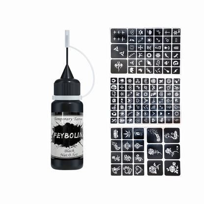 Long-Lasting Temporary Tattoo Ink Kit – Includes 3 Stickers & Freehand Gel for Face & Body Party Makeup Tattoos