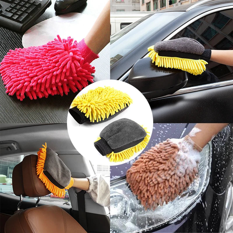 Chenille Car Wash Gloves - Microfiber Sponge for Scratch-Free Cleaning, Coral Velvet Double-Sided Car Cleaning Tool