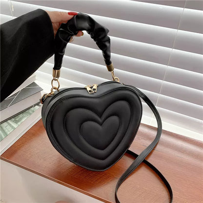 Fashion Love Heart Shape Shoulder Bag: Small Designer Crossbody Bag for Women - Solid PU Leather Top Handle Handbag