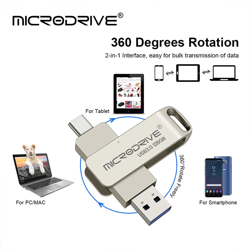 Type-C USB 3.0 Flash Drive – 64GB to 128GB Pen Drive for Phone & PC, Ideal Gift