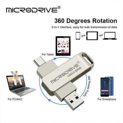 Type-C USB 3.0 Flash Drive – 64GB to 128GB Pen Drive for Phone & PC, Ideal Gift