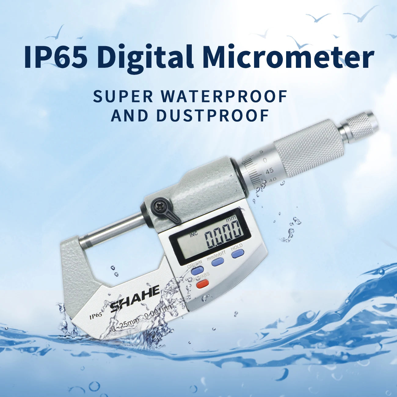 SHAHE 0.001mm Electronic Outside Micrometer — 0-25mm Digital Caliper Gauge for Precision Measurement