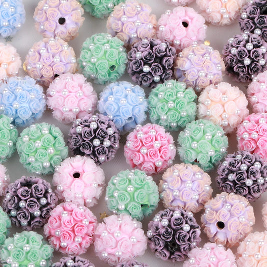 20mm Rose Flower Ball Pearl Beads – 1/3/5PCS Polymer Acrylic Beads for DIY Jewelry Making, Necklaces, Bracelets & Earrings