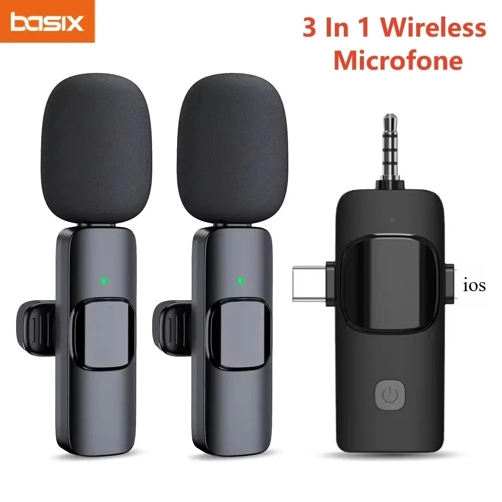 Basix Mini Wireless Lavalier Microphone - Noise Cancelling Portable Mic for iPhone Android Camera Live Interviews