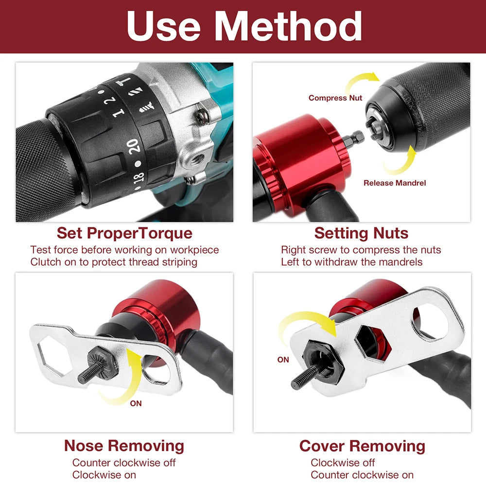 Electric Rivet Nut Gun – M3-M8 DIY Home Riveting Tool, Plug-in Converter for Electric Drill