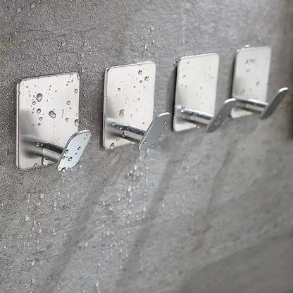 Bathroom Adhesive Wall Hooks - Stainless Steel Multi-Purpose Towel Rack Hooks for Kitchen & Home Storage